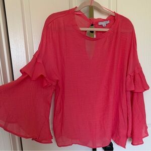 FAVLUX Coral Pink Ruffle Bell-Sleeve Blouse